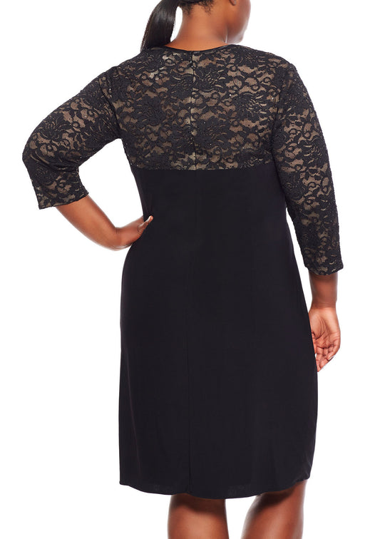 Alex Evenings Women's Black Stretchy Fitted Plus Dress Sz 14W - iFIVE FASHIONHOUSE