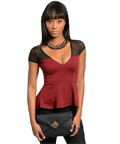 Manito Women's Hi-Lo Peplum Colorblocked Top Sz S, M, L - iFIVE FASHIONHOUSE