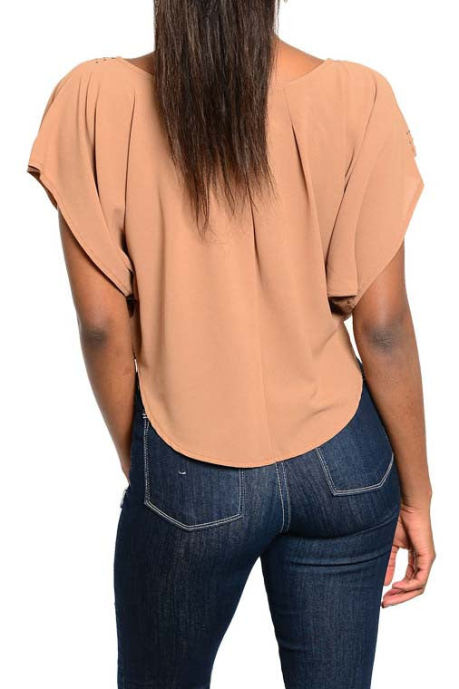 Pretty Good Women's Studded Trim Taupe Top Sz S, M, L