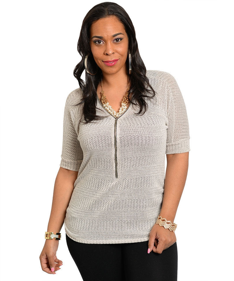 Libian Women's Zipper Detail Knit Plus Top Sz 1XL, 2XL, 3XL - iFIVE FASHIONHOUSE