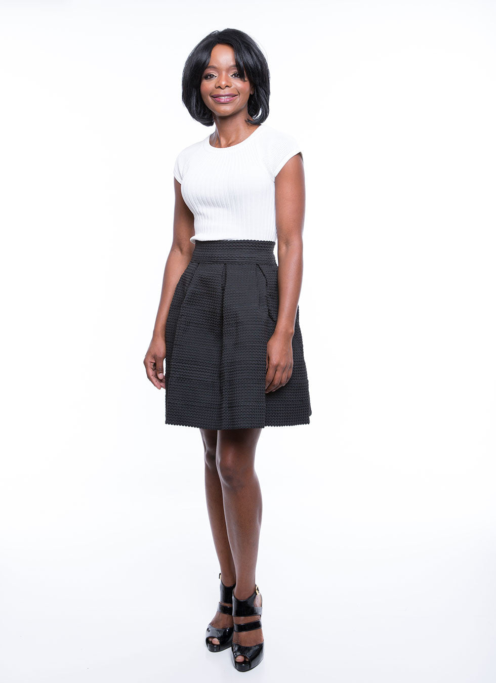 Gracia Women's Thick Textured Banded Black Skirt Sz S, M, L - iFIVE FASHIONHOUSE