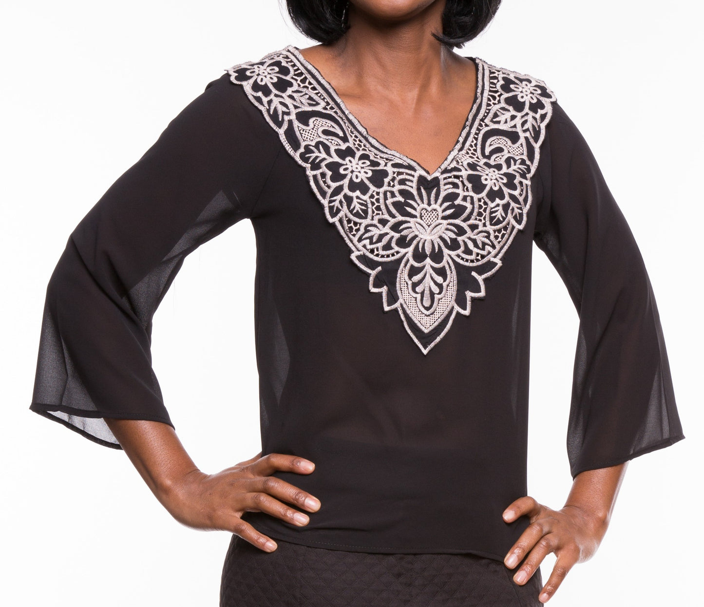 Jella Couture Women's Applique Lace Black Top Sz S, M, L - iFIVE FASHIONHOUSE