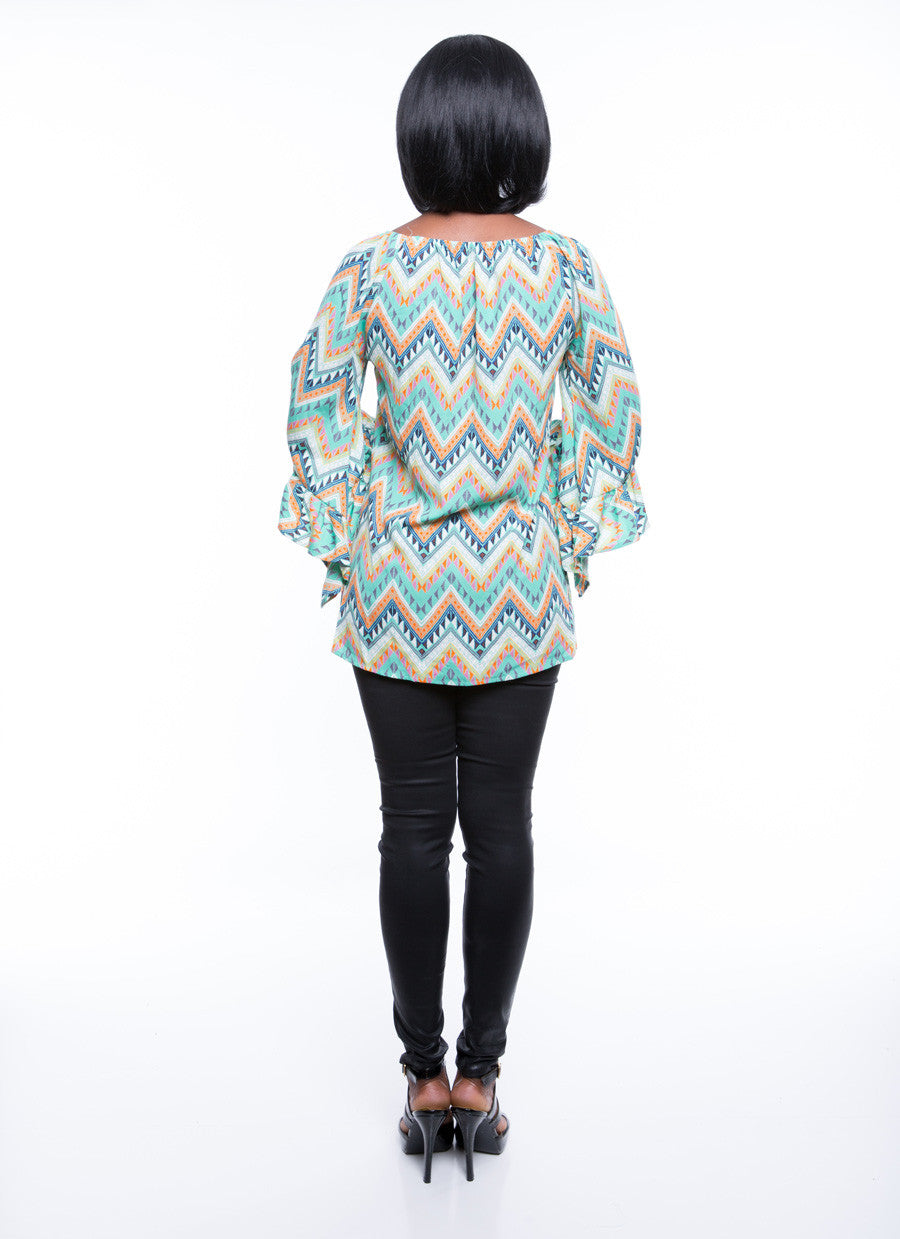 Si Avance Women's Lime Zigzag Ruffled Women's Top Sz S, M, L - iFIVE FASHIONHOUSE