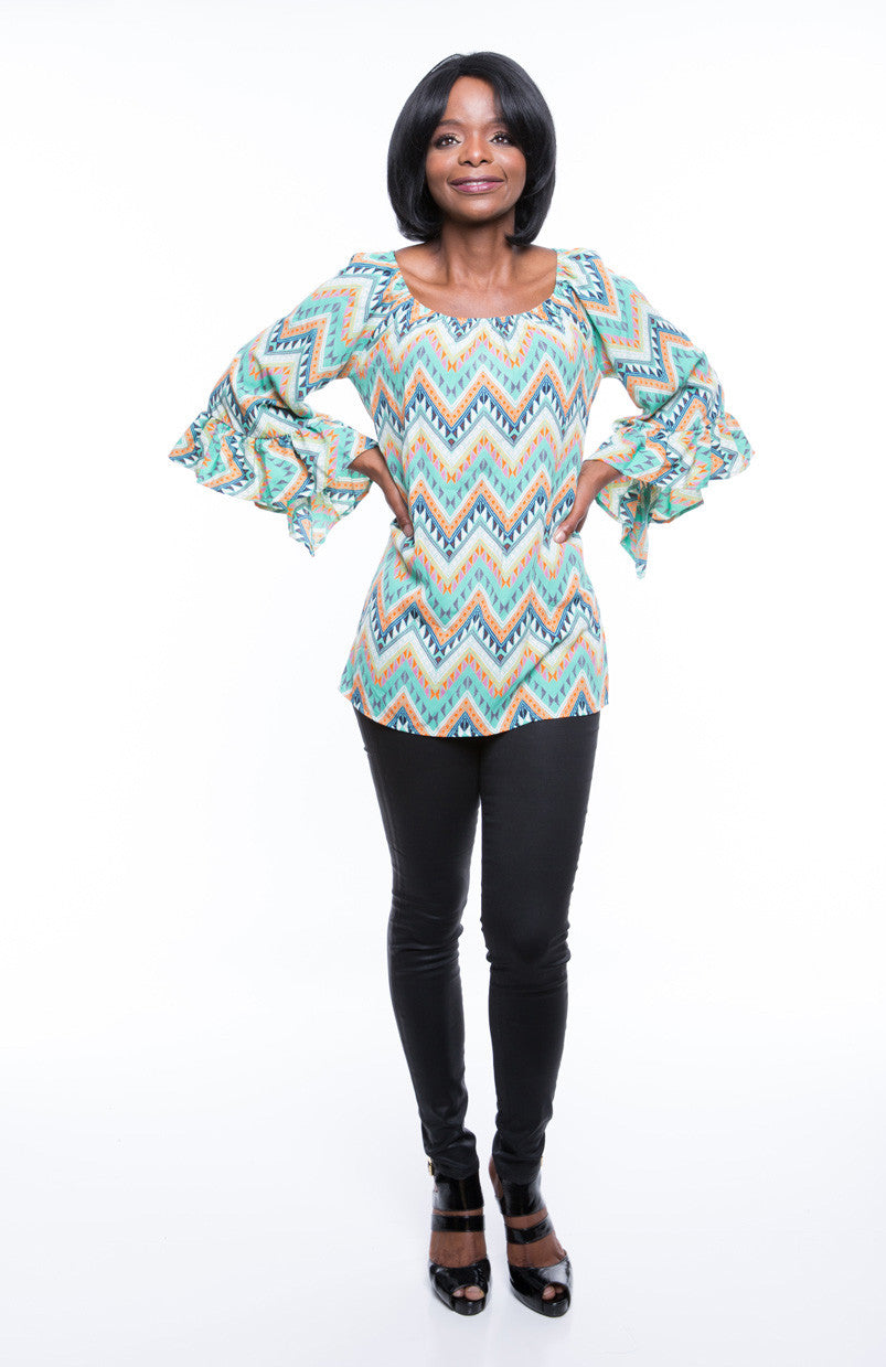 Si Avance Women's Lime Zigzag Ruffled Women's Top Sz S, M, L - iFIVE FASHIONHOUSE