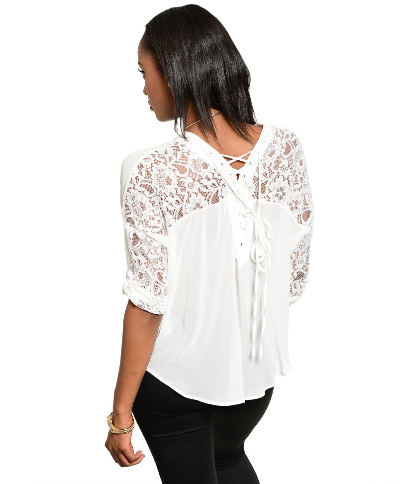 Entro Women's Laced Back Ivory Top Sz S, M, L - iFIVE FASHIONHOUSE