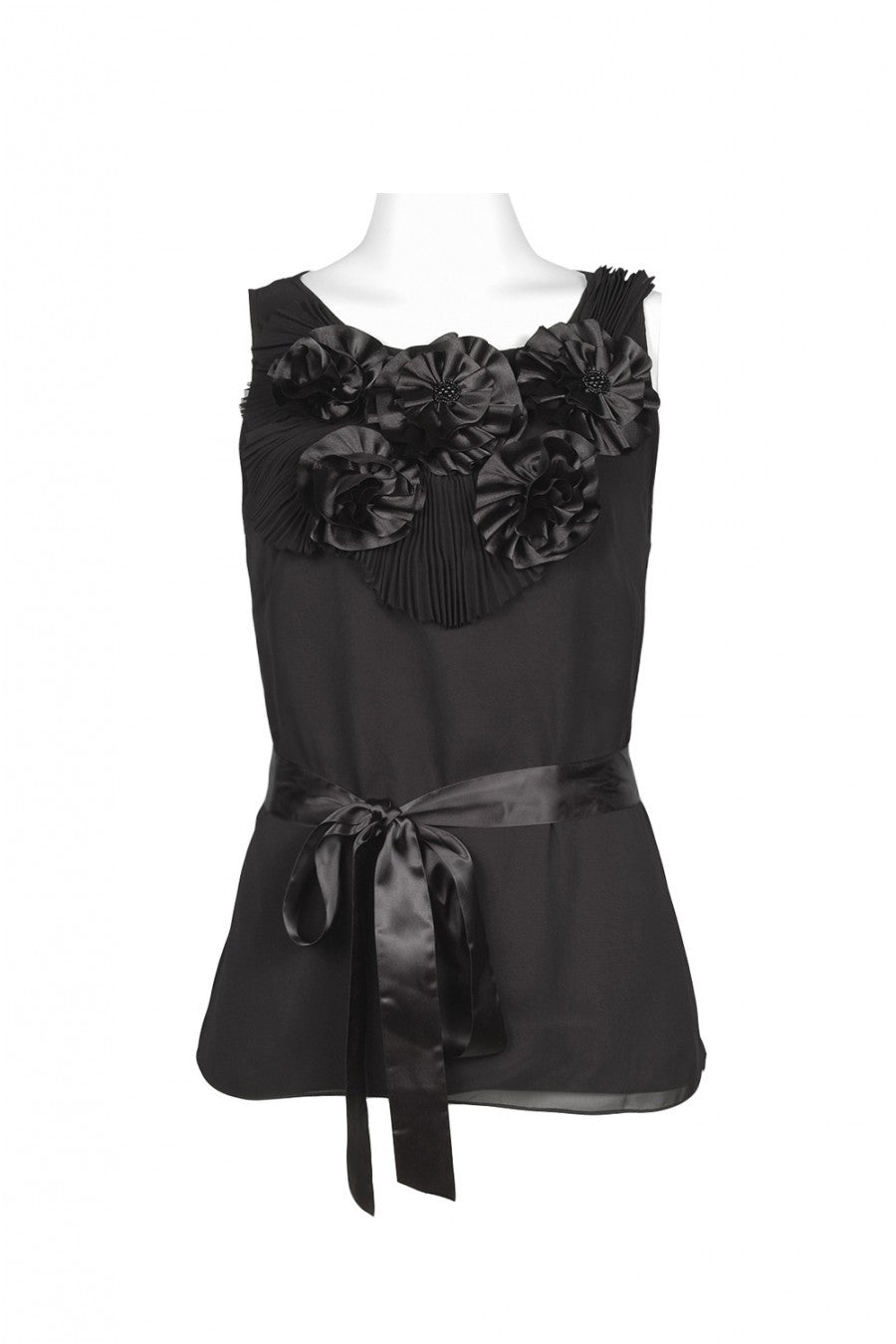 Chetta B Women's Rosette Chiffon Black Top Sz 2 - iFIVE FASHIONHOUSE