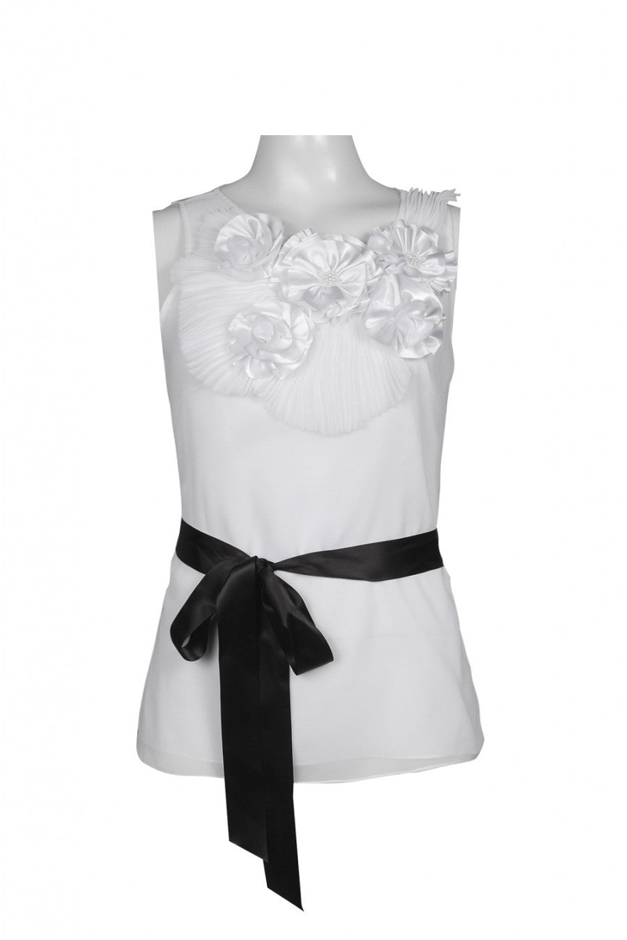 Chetta B Women's Rosette Chiffon White Top Sz 2 - iFIVE FASHIONHOUSE