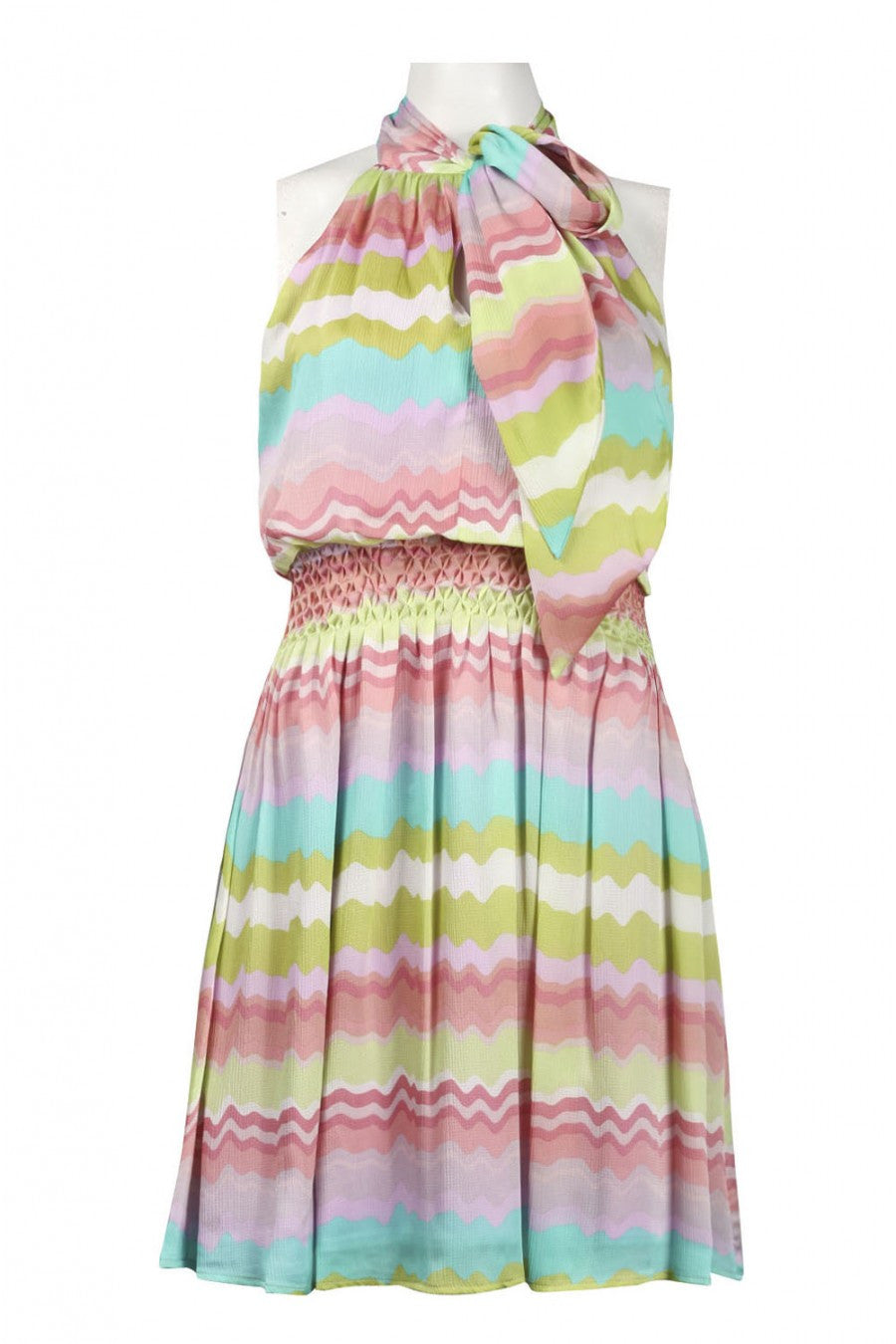 Jessica Simpson Women's Ribbon Neck Crepe Pleated Dress, USA Size L - iFIVE FASHIONHOUSE