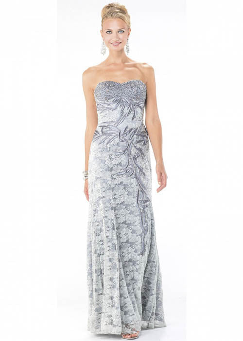 Moshita Women's Lace Strapless Satin Silver Long Dress, USA Size 12 - iFIVE FASHIONHOUSE