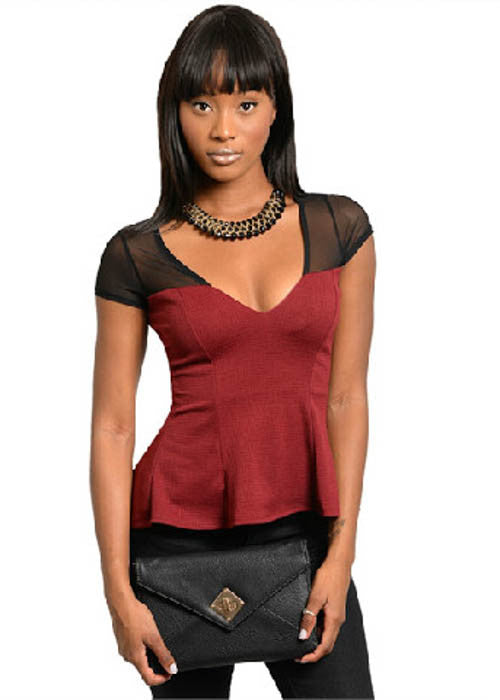 Manito Women's Hi-Lo Peplum Colorblocked Top Sz S, M, L - iFIVE FASHIONHOUSE