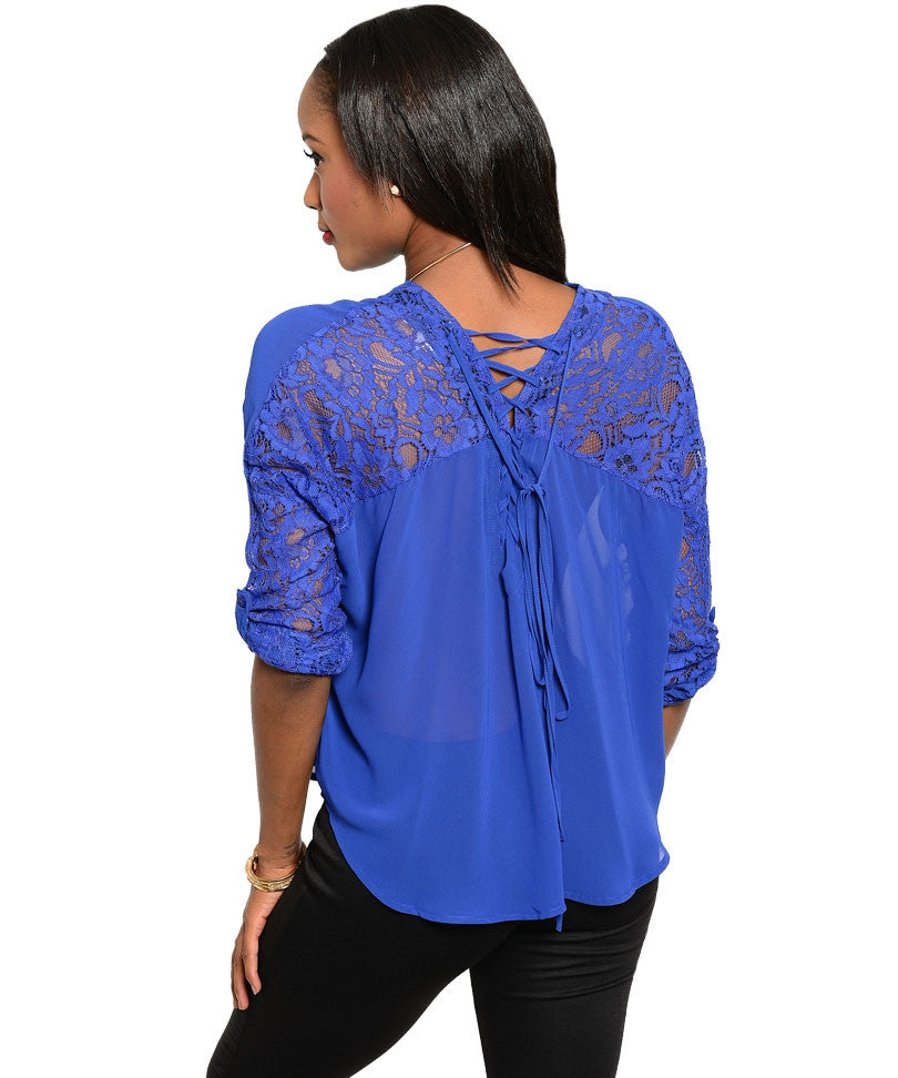 Entro Women's Laced Back Royal Top Sz S, M, L - iFIVE FASHIONHOUSE