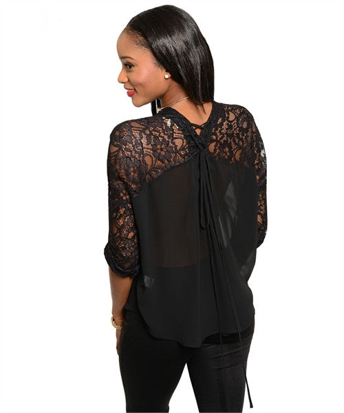 Entro Women's Laced Back Black Top Sz S, M, L