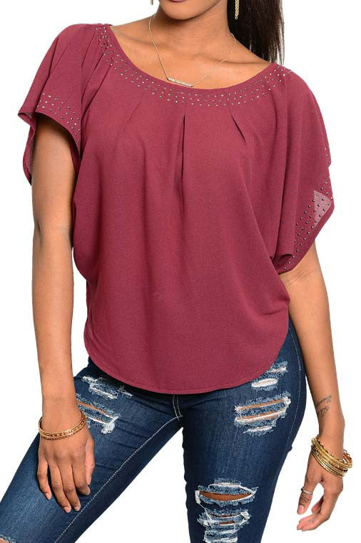 Pretty Good Women's Studded Trim Mauve Top Sz S, M, L