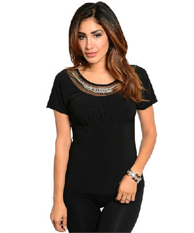 Nina Piu Women's Jersey Embellished Black or Red Top Sz S, M, L, XL - iFIVE FASHIONHOUSE