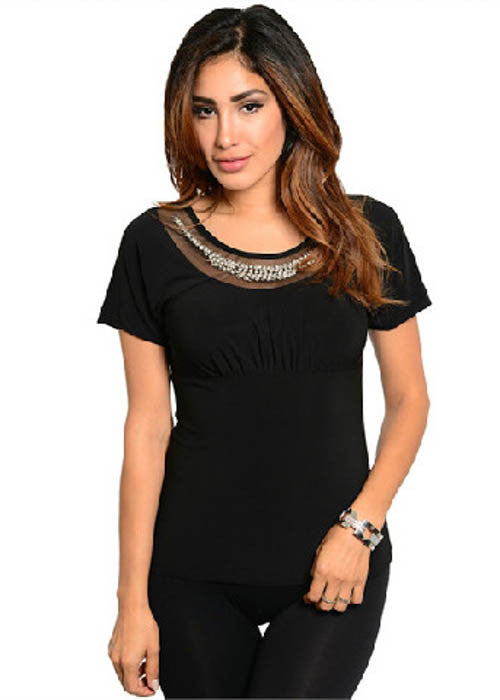 Nina Piu Women's Jersey Embellished Black or Red Top Sz S, M, L, XL - iFIVE FASHIONHOUSE