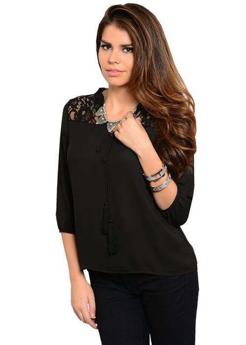 Jella Couture Women's Floral Lace Black Top Sz S, M, L - iFIVE FASHIONHOUSE
