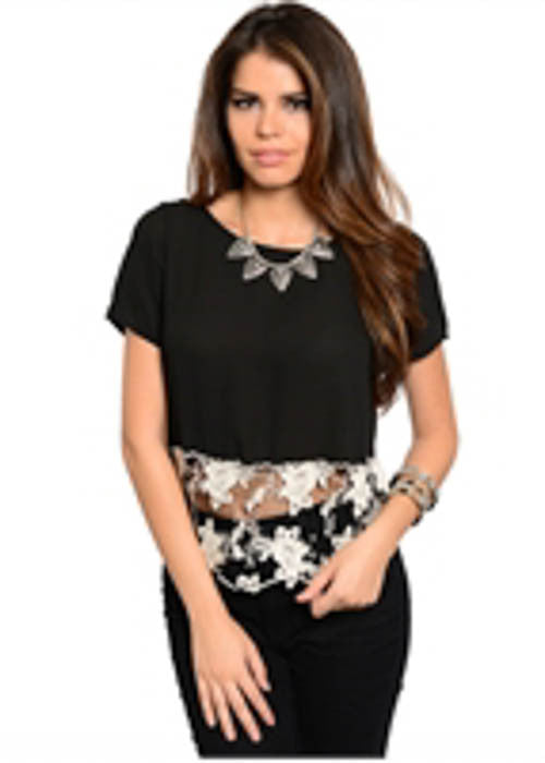 Jella Couture Women's Lace-Trimmed Black Top Sz S, M, L - iFIVE FASHIONHOUSE