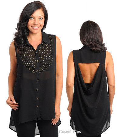 Lovposh Women's Cutout-Back Hi-Lo Plus Top Sz XL, 1XL, 2XL, 3XL