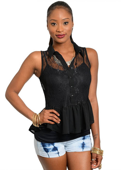 S-Line Women's Collared Black Top Sz S, M, L