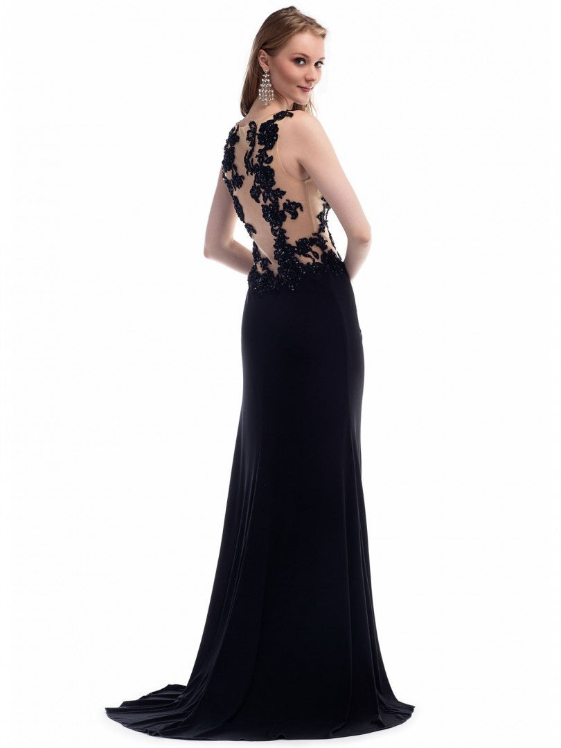 Moshita Women's Jersey Lace Nude Black Long Dress Sz 2, 6 - iFIVE FASHIONHOUSE