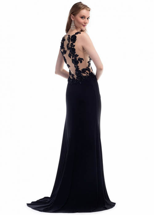 Moshita Women's Jersey Lace Nude Black Long Dress Sz 2, 6 - iFIVE FASHIONHOUSE