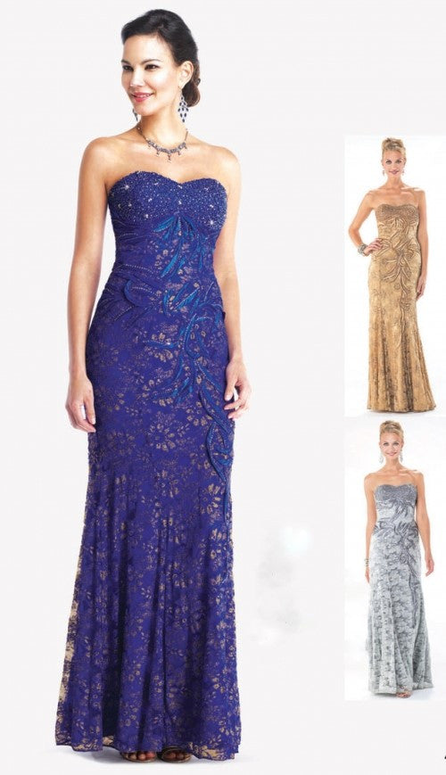 Moshita Women's Lace Strapless Satin Silver Long Dress, USA Size 12 - iFIVE FASHIONHOUSE