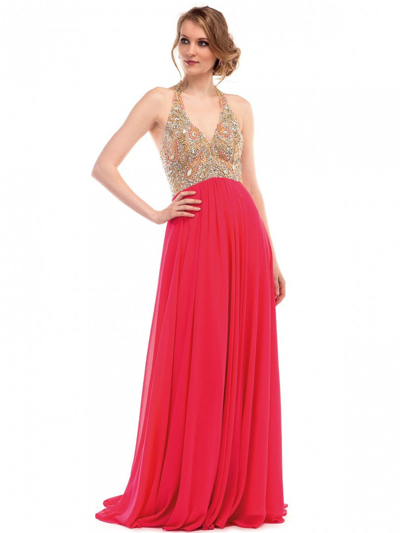 Moshita Women's Chiffon Open Back Long Dress, USA Size 16