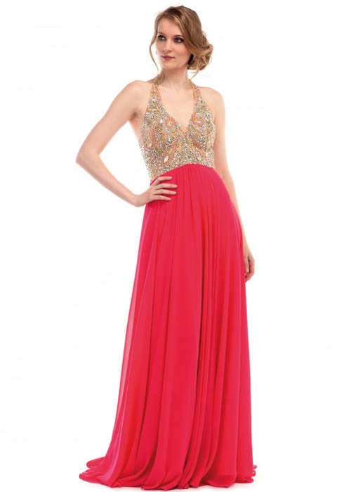 Moshita Women's Chiffon Open Back Long Dress, USA Size 16 - iFIVE FASHIONHOUSE