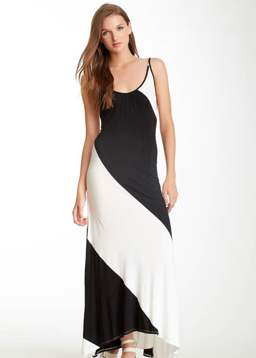 Gracia Women's Swirl Striped Colorblock Jersey Maxi Dress Sz L - iFIVE FASHIONHOUSE