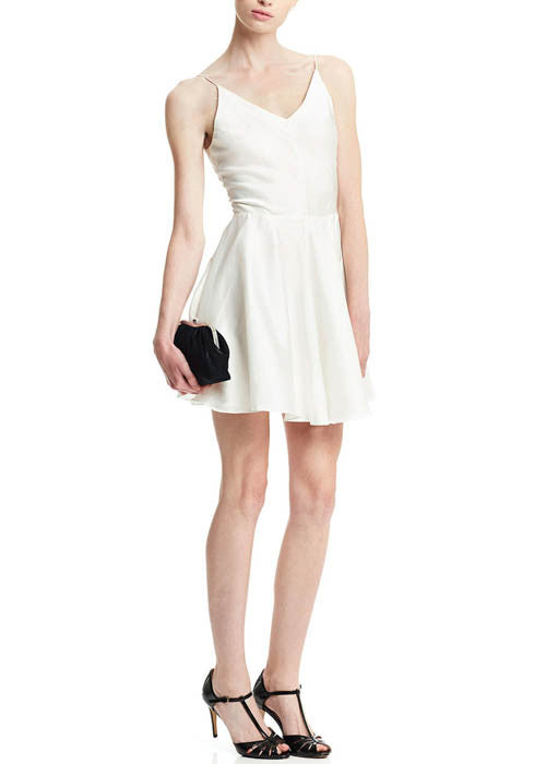 Gracia Women's Satin Silky White Flare Dress Sz L