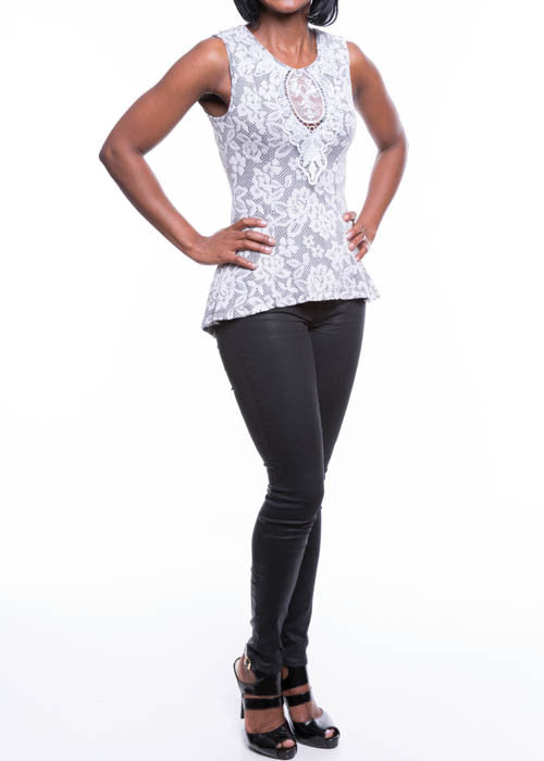 Kimcine Women's Lace Printed Ivory-Black Top Sz S, M, L - iFIVE FASHIONHOUSE