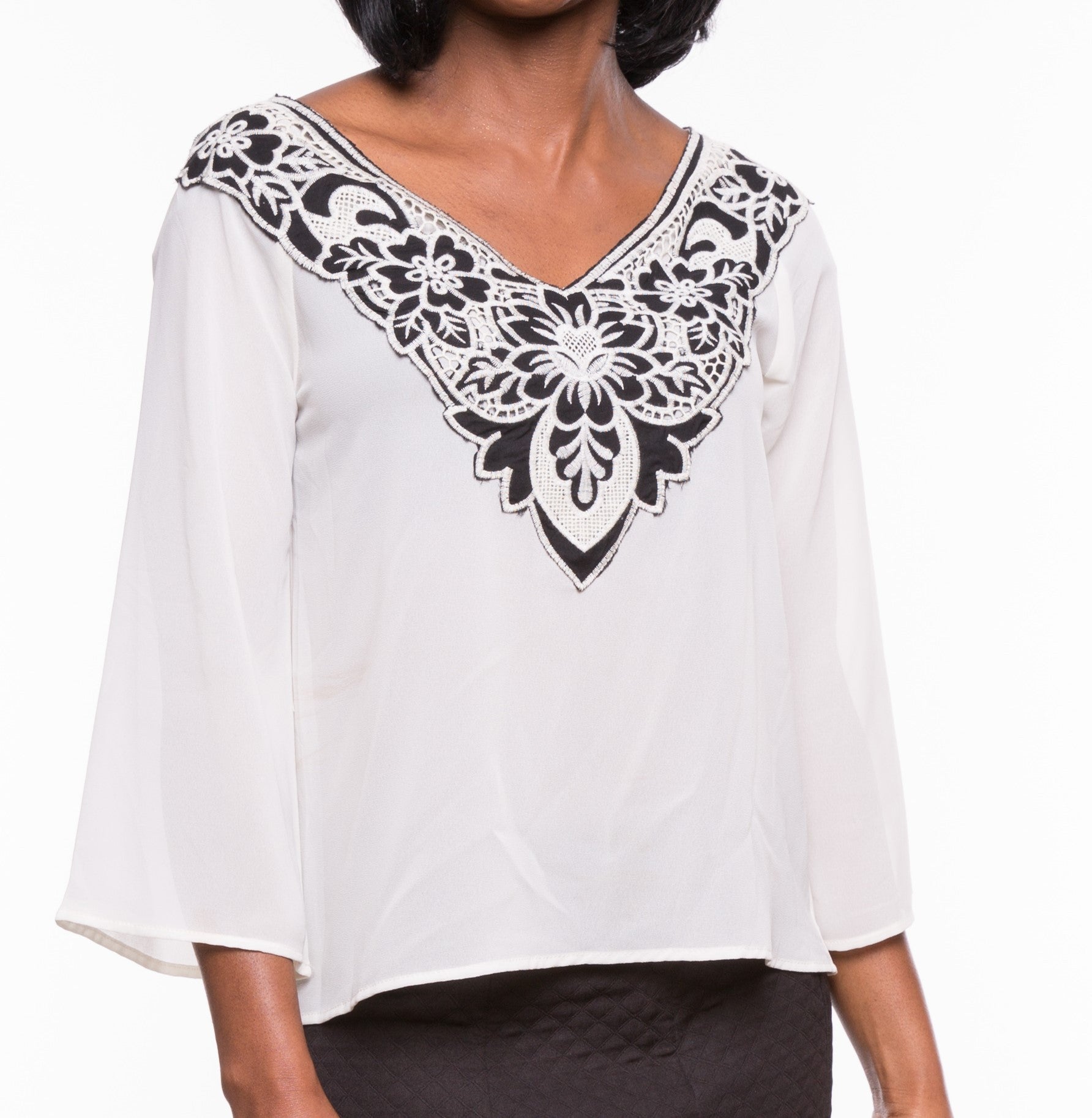 Jella Couture Women's Applique Lace Ivory Top Sz S, M, L - iFIVE FASHIONHOUSE