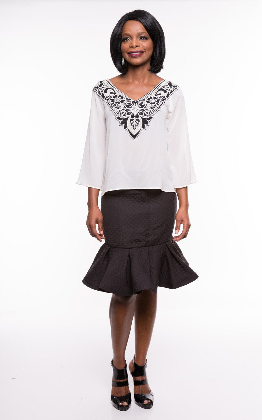 Jella Couture Women's Applique Lace Ivory Top Sz S, M, L - iFIVE FASHIONHOUSE