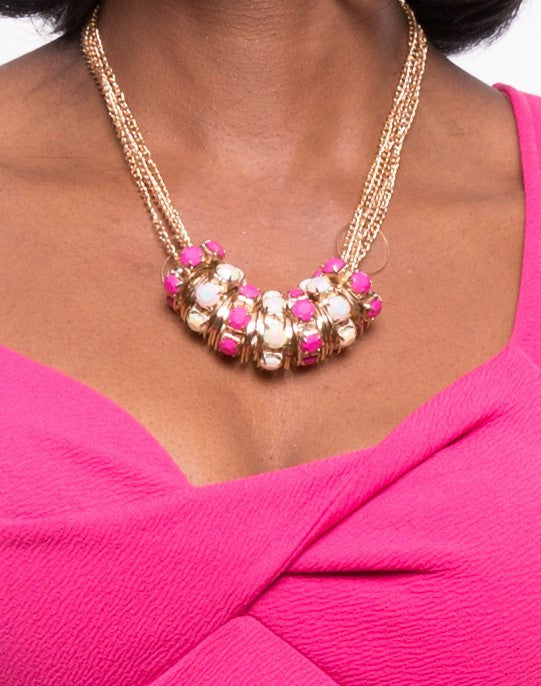 Vizio Women's Knot Front Bodycon Fuchsia Top S, M, L with Necklace