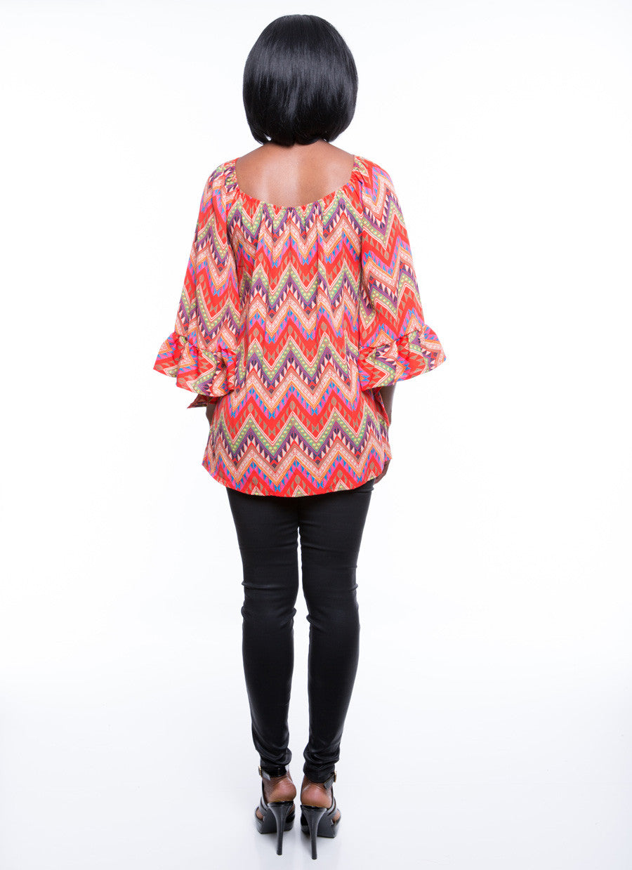 Si Avance Women's Orange Zigzag Ruffled Women's Top Sz S, M, L - iFIVE FASHIONHOUSE