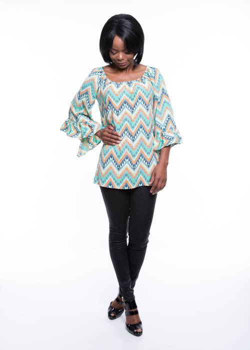 Si Avance Women's Lime Zigzag Ruffled Women's Top Sz S, M, L - iFIVE FASHIONHOUSE