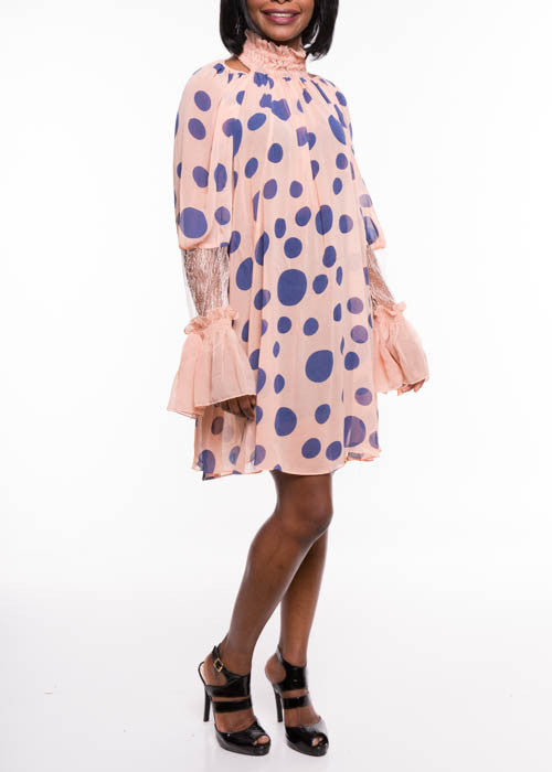 Gracia Women's Chiffon Polka Dot Ruffle Neck Sheer Dress Sz S, M, L - iFIVE FASHIONHOUSE