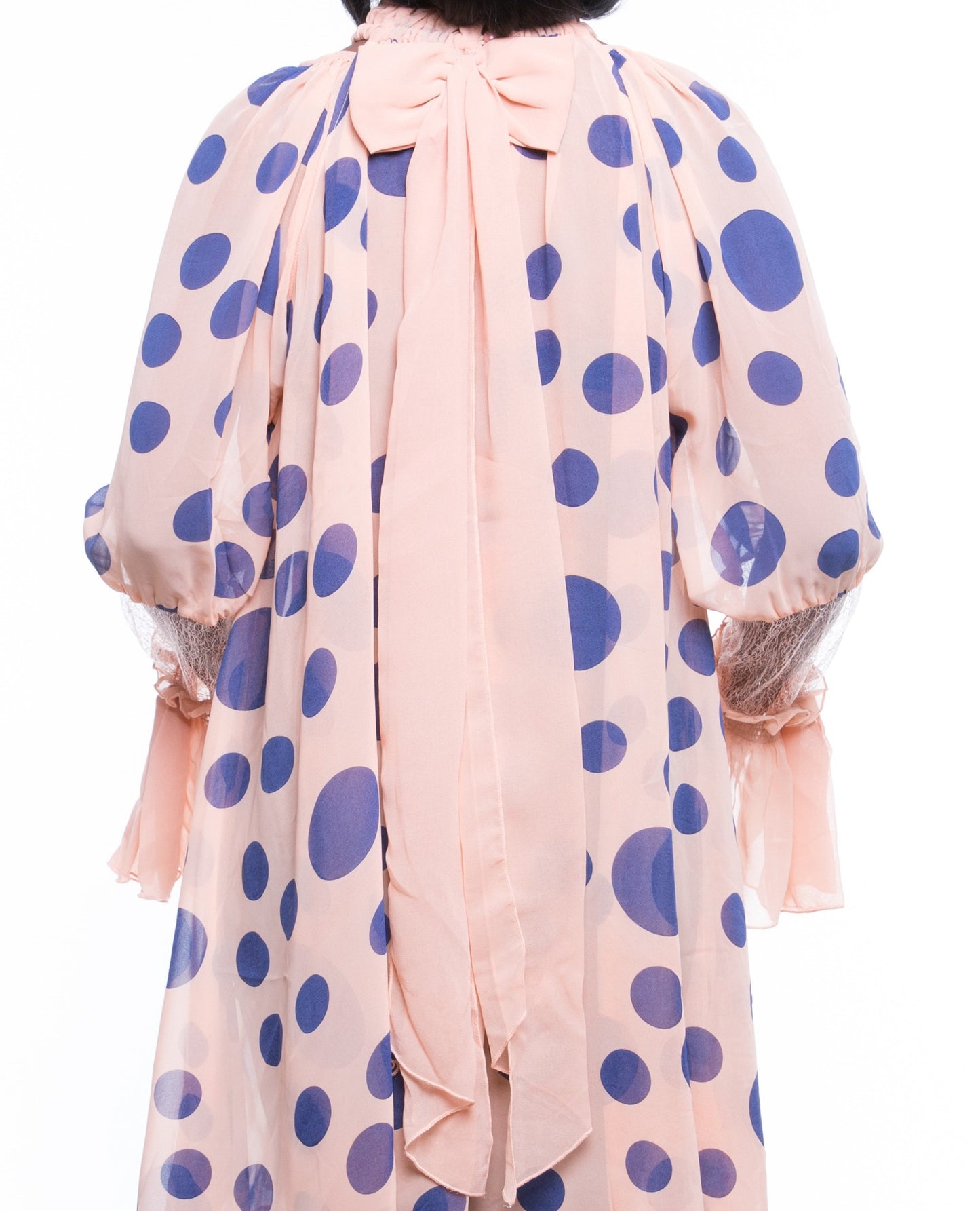 Gracia Women's Chiffon Polka Dot Ruffle Neck Sheer Dress Sz S, M, L