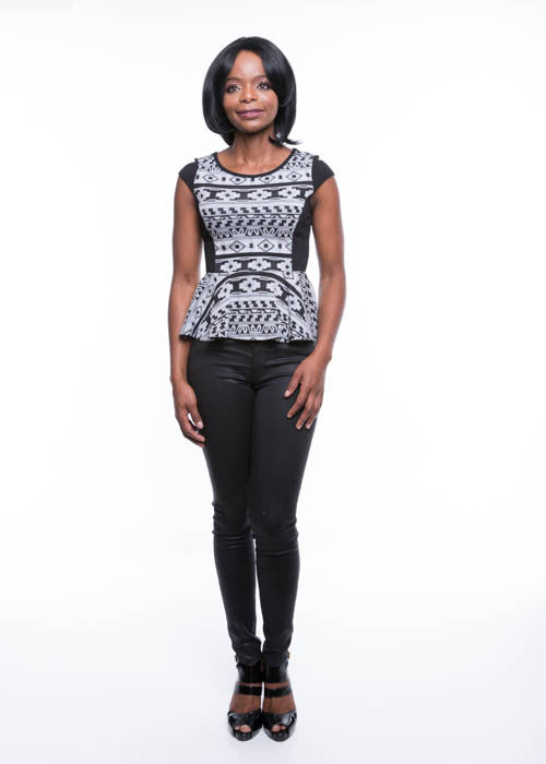 Must Have Women's Peplum Tribal-Print Ivory-Black Top Sz S, M, L - iFIVE FASHIONHOUSE