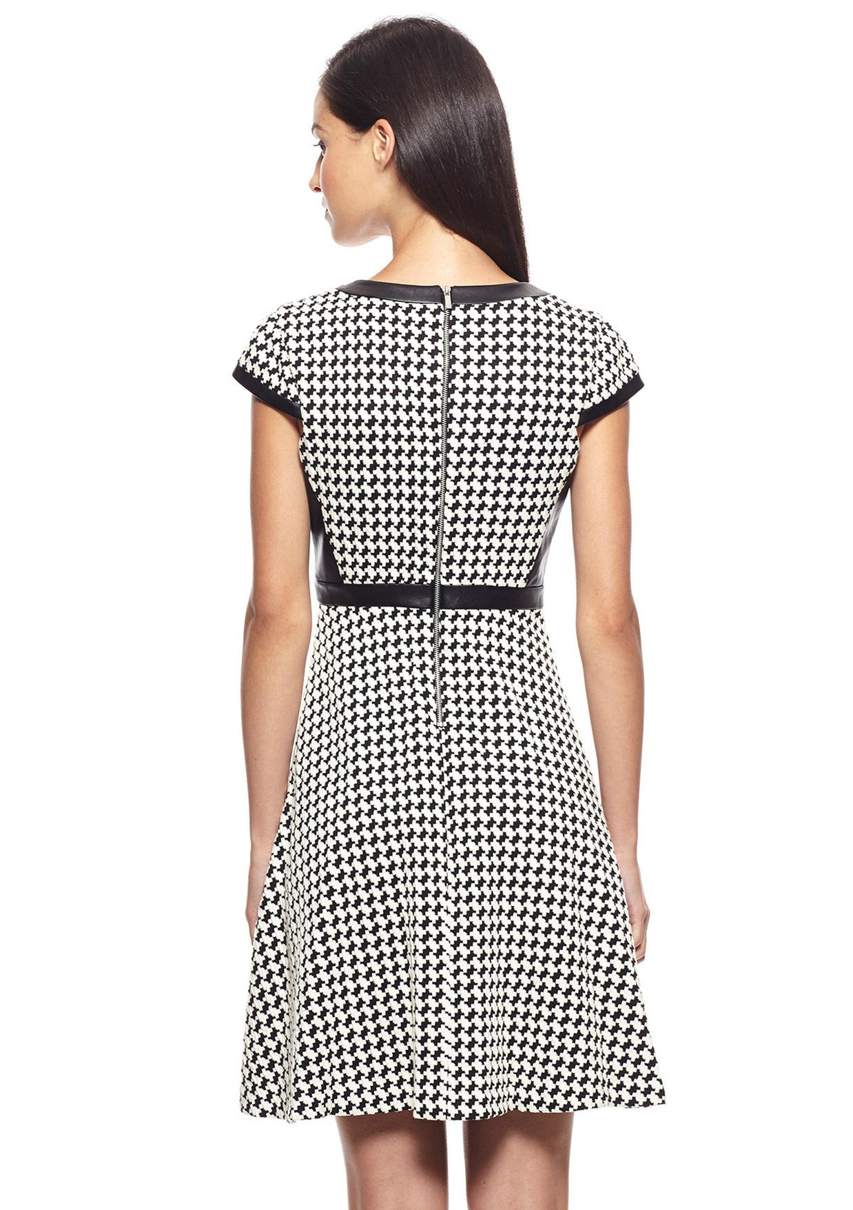 Julia Jordan Women's Cap Sleeves Houndstooth Fit & Flare Dress - iFIVE FASHIONHOUSE