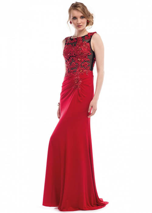 Moshita Women's Jersey Lace Red Long Dress Sz 4, 8 - iFIVE FASHIONHOUSE