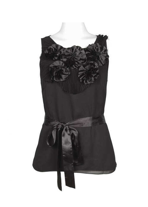 Chetta B Women's Rosette Chiffon Black Top Sz 2 - iFIVE FASHIONHOUSE