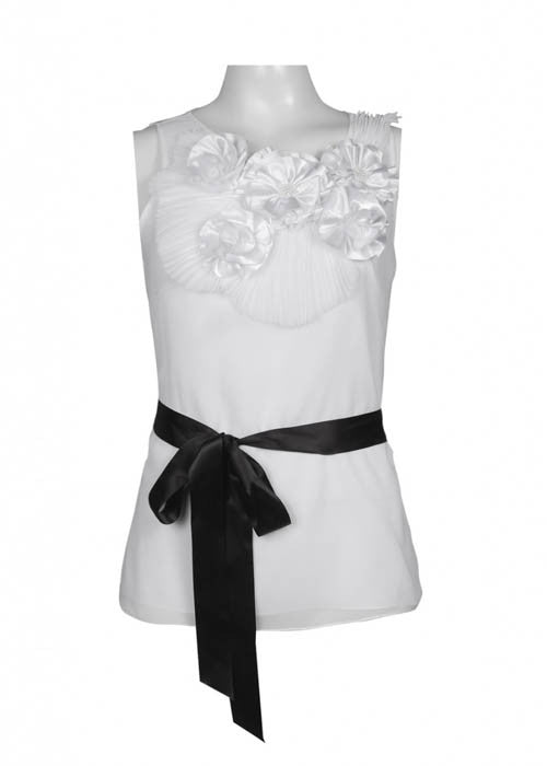 Chetta B Women's Rosette Chiffon White Top Sz 2 - iFIVE FASHIONHOUSE