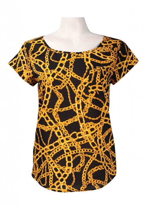 Isaac Mizrahi Women's Chain Print Chiffon Top Sz 2 - iFIVE FASHIONHOUSE