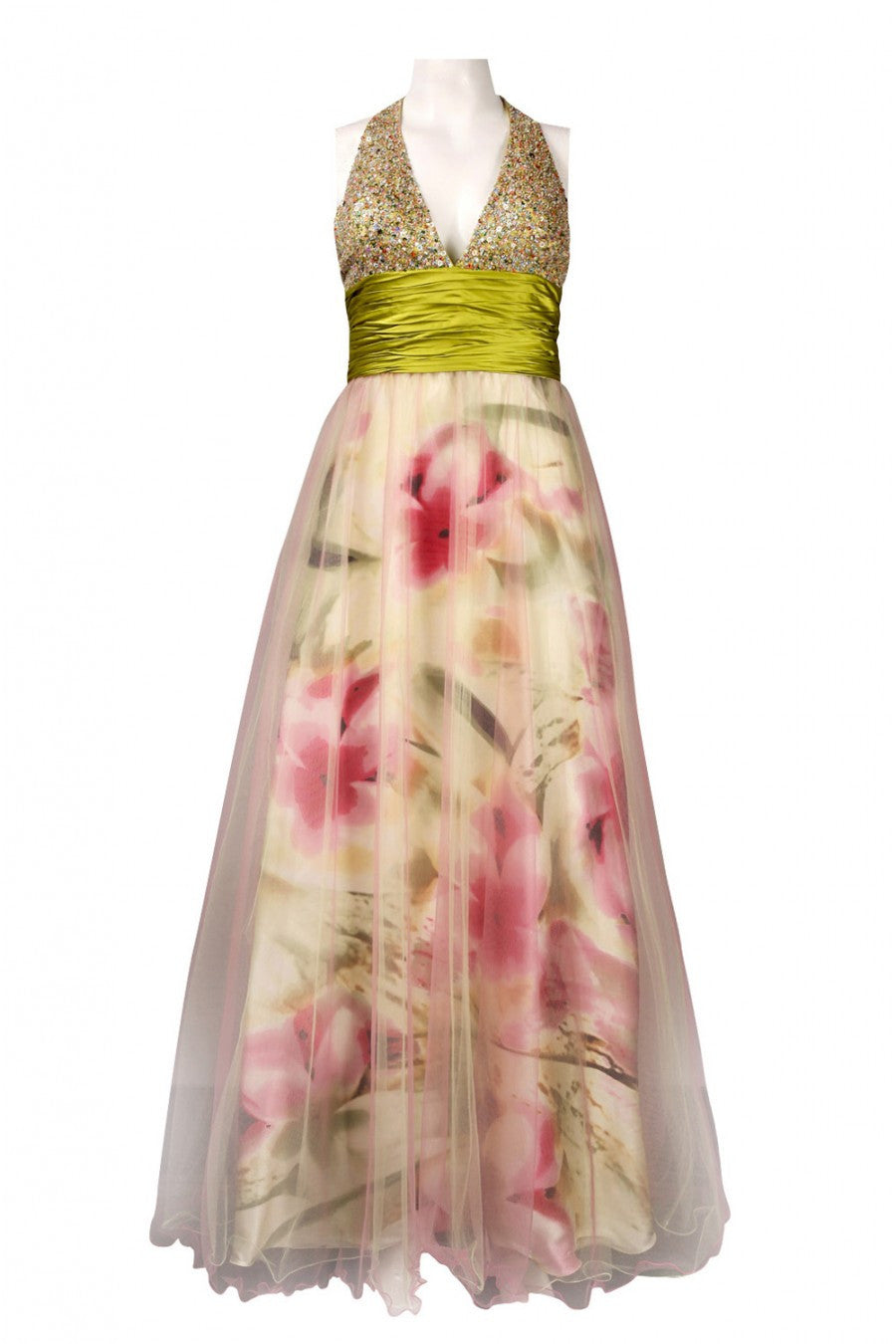 Nina Austin Women's Floral Print Silk Organza Overlay Dress Sz L