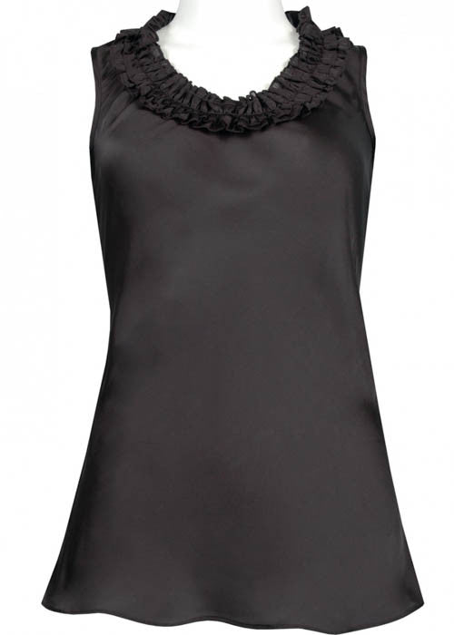 Spense Women's Ruffle Neckline Satin Top Sz M