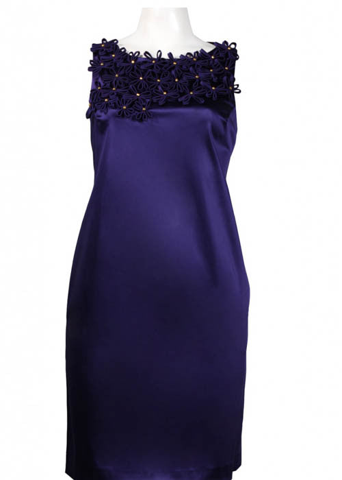 Taylor Women's Satin Dress with Floral Applique, USA Size 4, 8 - iFIVE FASHIONHOUSE